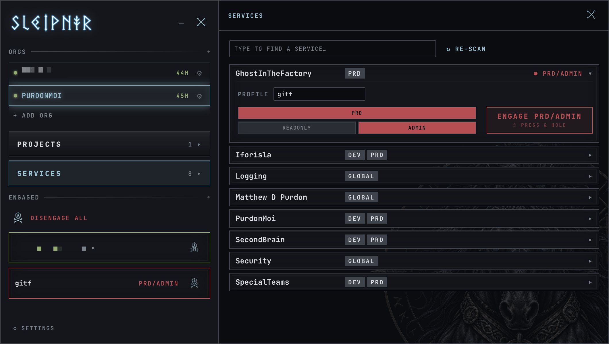 The discovery review table, with services grouped from account names and per-environment role picks